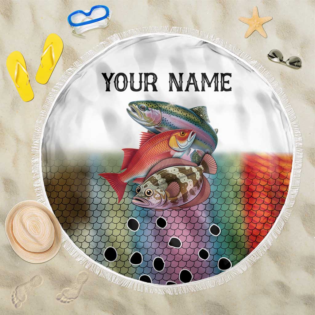 Multicolor Fish Pattern Design Beach Blanket Fishing Scaled Texture and Custom Name Print - Wonder Print Shop