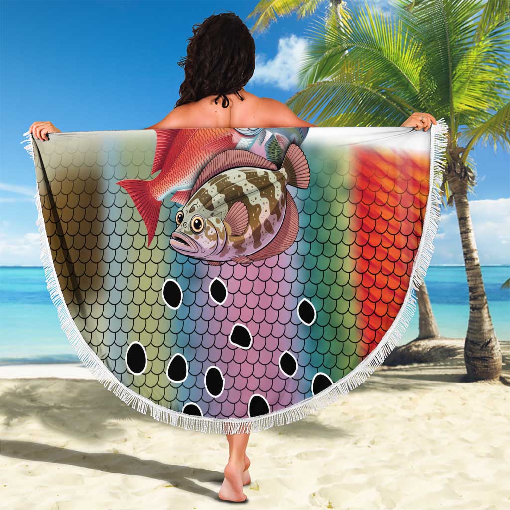 Multicolor Fish Pattern Design Beach Blanket Fishing Scaled Texture and Custom Name Print - Wonder Print Shop