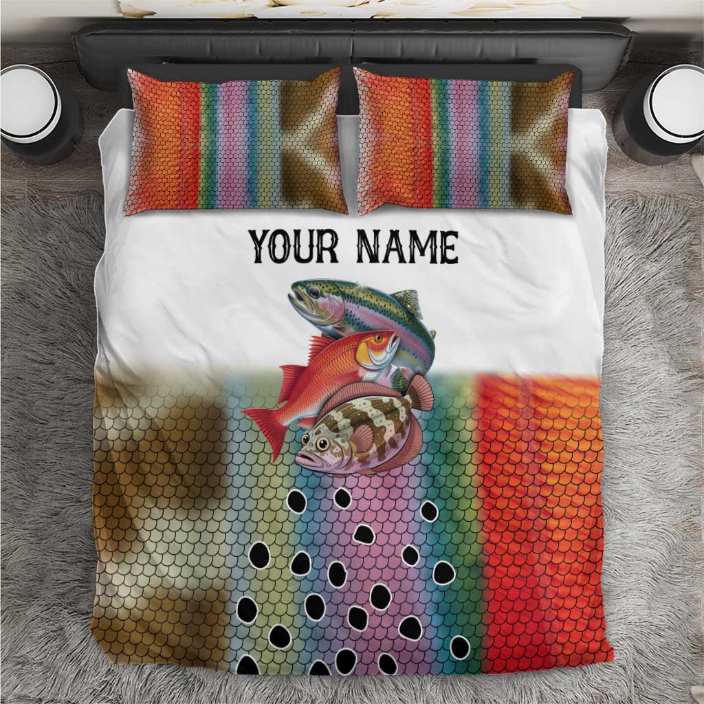 Multicolor Fish Pattern Design Bedding Set Fishing Scaled Texture and Custom Name Print - Wonder Print Shop