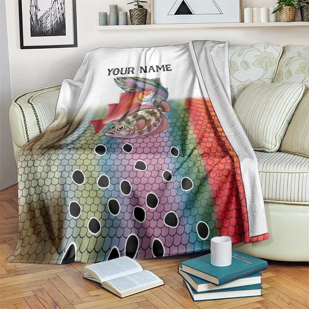 Multicolor Fish Pattern Design Blanket Fishing Scaled Texture and Custom Name Print - Wonder Print Shop