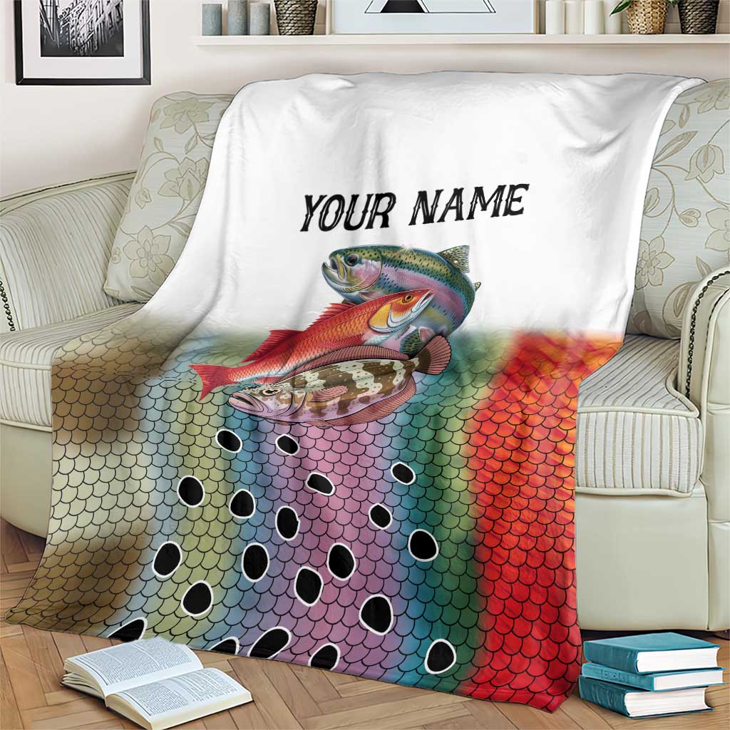 Multicolor Fish Pattern Design Blanket Fishing Scaled Texture and Custom Name Print - Wonder Print Shop