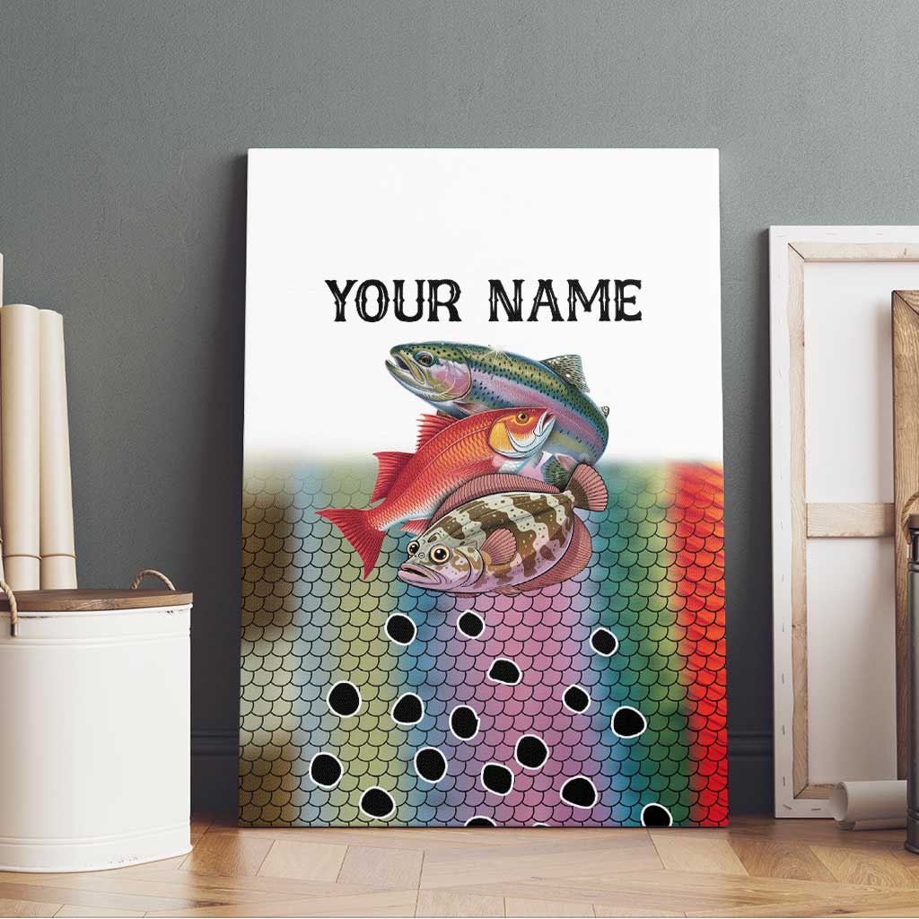 Multicolor Fish Pattern Design Canvas Wall Art Fishing Scaled Texture and Custom Name Print - Wonder Print Shop