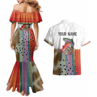 Multicolor Fish Pattern Design Couples Matching Mermaid Dress and Hawaiian Shirt Fishing Scaled Texture and Custom Name Print - Wonder Print Shop