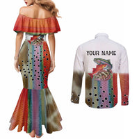 Multicolor Fish Pattern Design Couples Matching Mermaid Dress and Long Sleeve Button Shirt Fishing Scaled Texture and Custom Name Print - Wonder Print Shop