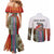 Multicolor Fish Pattern Design Couples Matching Mermaid Dress and Long Sleeve Button Shirt Fishing Scaled Texture and Custom Name Print - Wonder Print Shop