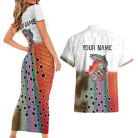 Multicolor Fish Pattern Design Couples Matching Short Sleeve Bodycon Dress and Hawaiian Shirt Fishing Scaled Texture and Custom Name Print - Wonder Print Shop