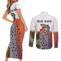 Multicolor Fish Pattern Design Couples Matching Short Sleeve Bodycon Dress and Long Sleeve Button Shirt Fishing Scaled Texture and Custom Name Print - Wonder Print Shop