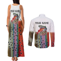 Multicolor Fish Pattern Design Couples Matching Tank Maxi Dress and Long Sleeve Button Shirt Fishing Scaled Texture and Custom Name Print - Wonder Print Shop