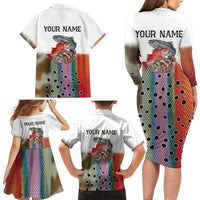 Multicolor Fish Pattern Design Family Matching Long Sleeve Bodycon Dress and Hawaiian Shirt Fishing Scaled Texture and Custom Name Print - Wonder Print Shop