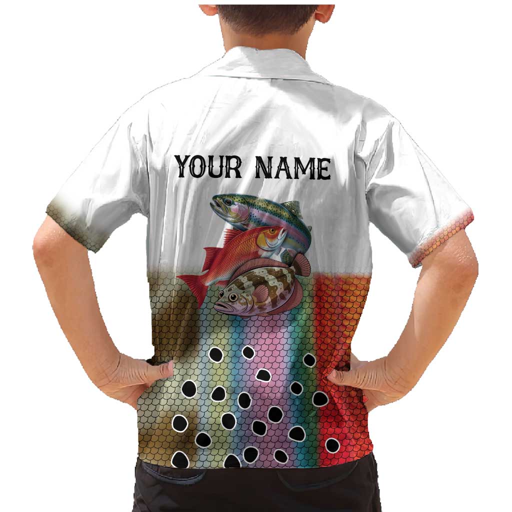 Multicolor Fish Pattern Design Family Matching Mermaid Dress and Hawaiian Shirt Fishing Scaled Texture and Custom Name Print - Wonder Print Shop