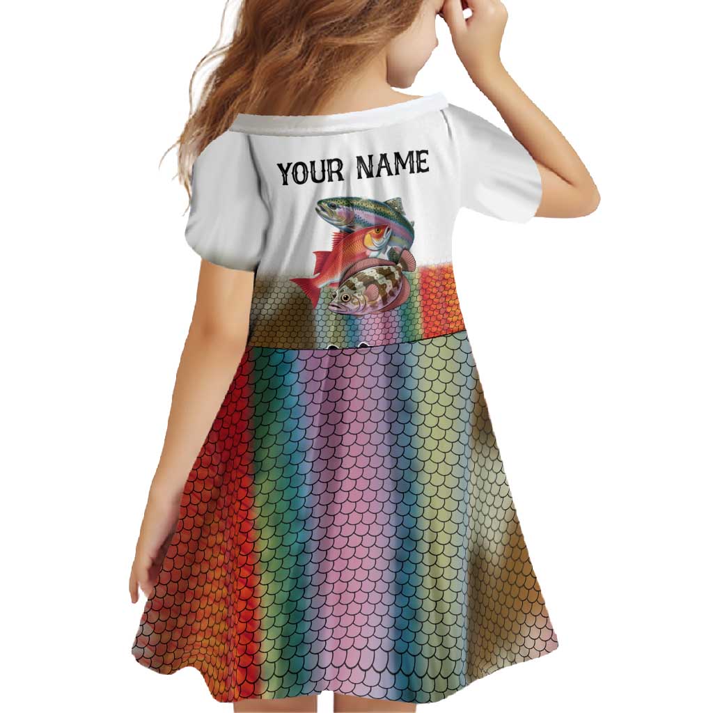 Multicolor Fish Pattern Design Family Matching Mermaid Dress and Hawaiian Shirt Fishing Scaled Texture and Custom Name Print - Wonder Print Shop