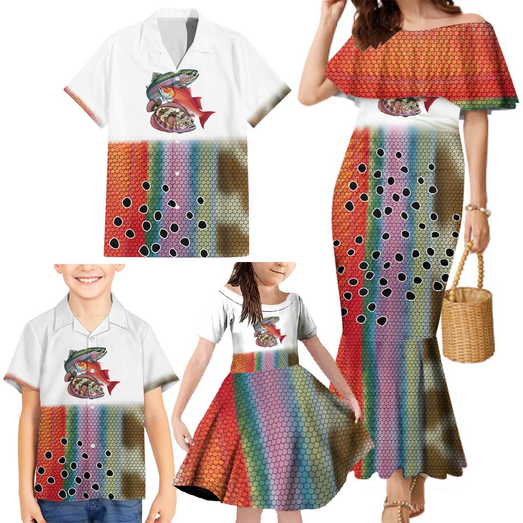 Multicolor Fish Pattern Design Family Matching Mermaid Dress and Hawaiian Shirt Fishing Scaled Texture and Custom Name Print - Wonder Print Shop