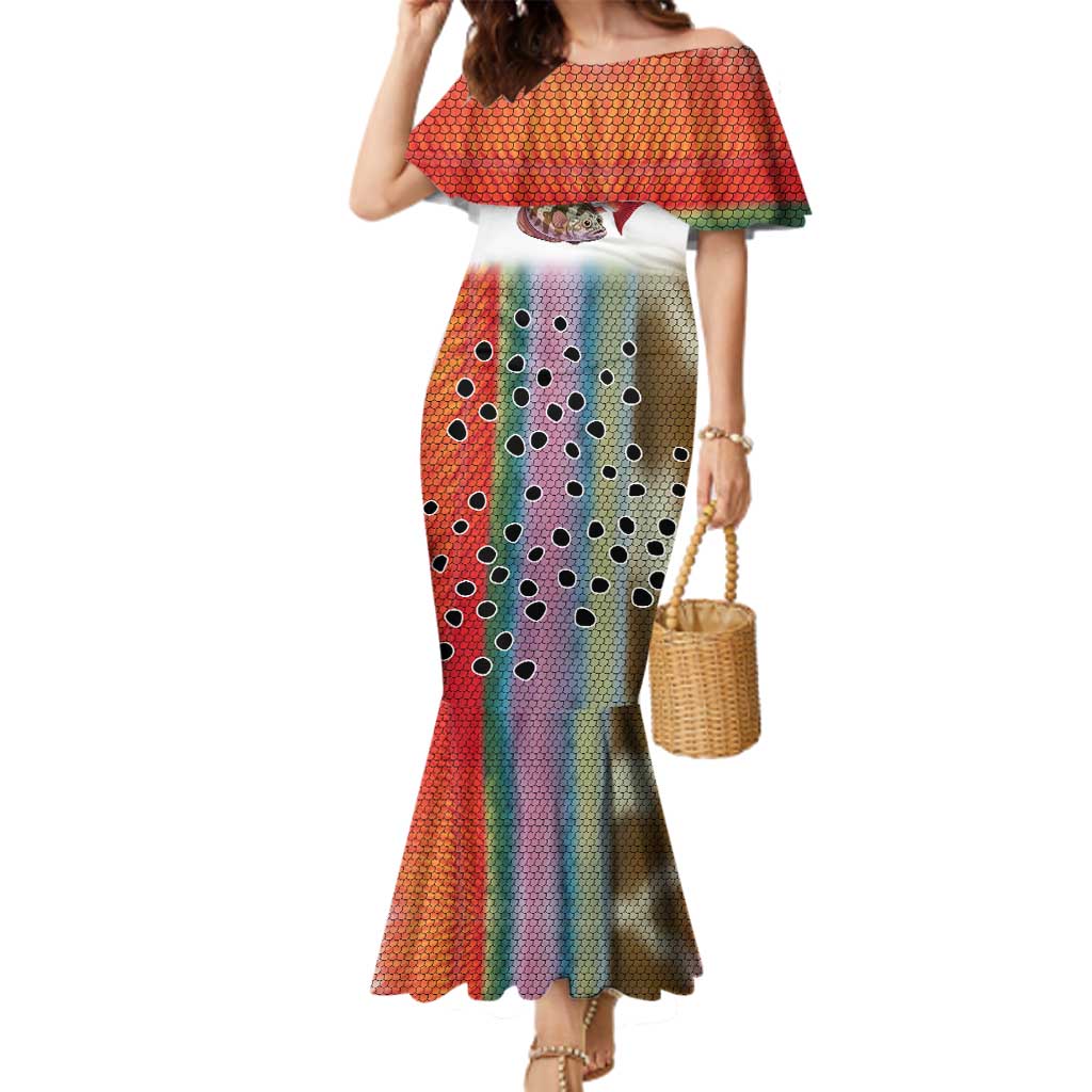 Multicolor Fish Pattern Design Family Matching Mermaid Dress and Hawaiian Shirt Fishing Scaled Texture and Custom Name Print - Wonder Print Shop