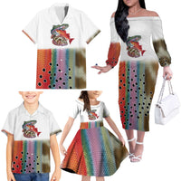 Multicolor Fish Pattern Design Family Matching Off The Shoulder Long Sleeve Dress and Hawaiian Shirt Fishing Scaled Texture and Custom Name Print - Wonder Print Shop