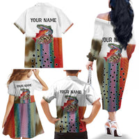 Multicolor Fish Pattern Design Family Matching Off The Shoulder Long Sleeve Dress and Hawaiian Shirt Fishing Scaled Texture and Custom Name Print - Wonder Print Shop