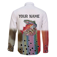 Multicolor Fish Pattern Design Family Matching Off The Shoulder Long Sleeve Dress and Hawaiian Shirt Fishing Scaled Texture and Custom Name Print - Wonder Print Shop