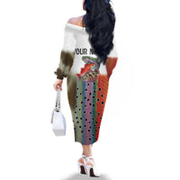 Multicolor Fish Pattern Design Family Matching Off The Shoulder Long Sleeve Dress and Hawaiian Shirt Fishing Scaled Texture and Custom Name Print - Wonder Print Shop