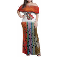 Multicolor Fish Pattern Design Family Matching Off Shoulder Maxi Dress and Hawaiian Shirt Fishing Scaled Texture and Custom Name Print - Wonder Print Shop