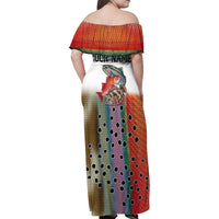 Multicolor Fish Pattern Design Family Matching Off Shoulder Maxi Dress and Hawaiian Shirt Fishing Scaled Texture and Custom Name Print - Wonder Print Shop