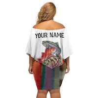 Multicolor Fish Pattern Design Family Matching Off Shoulder Short Dress and Hawaiian Shirt Fishing Scaled Texture and Custom Name Print - Wonder Print Shop