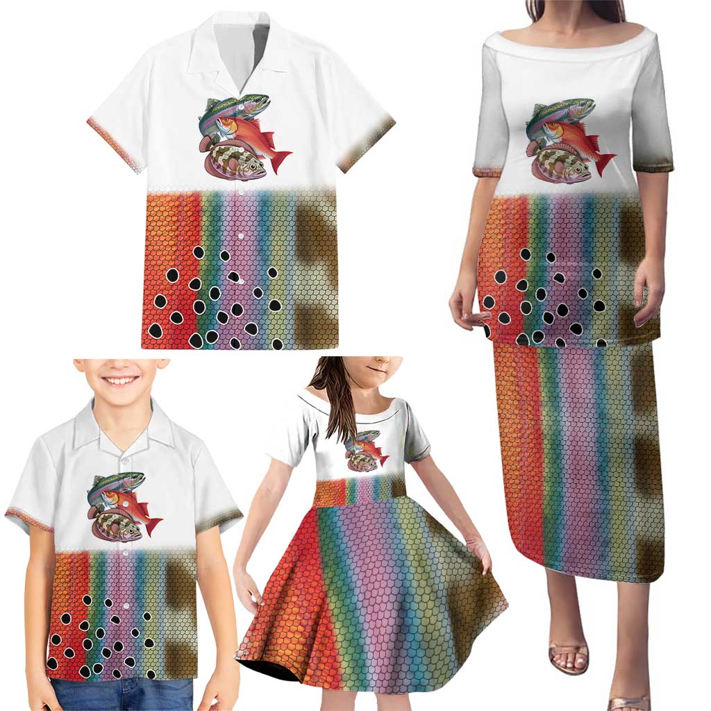 Multicolor Fish Pattern Design Family Matching Puletasi and Hawaiian Shirt Fishing Scaled Texture and Custom Name Print - Wonder Print Shop