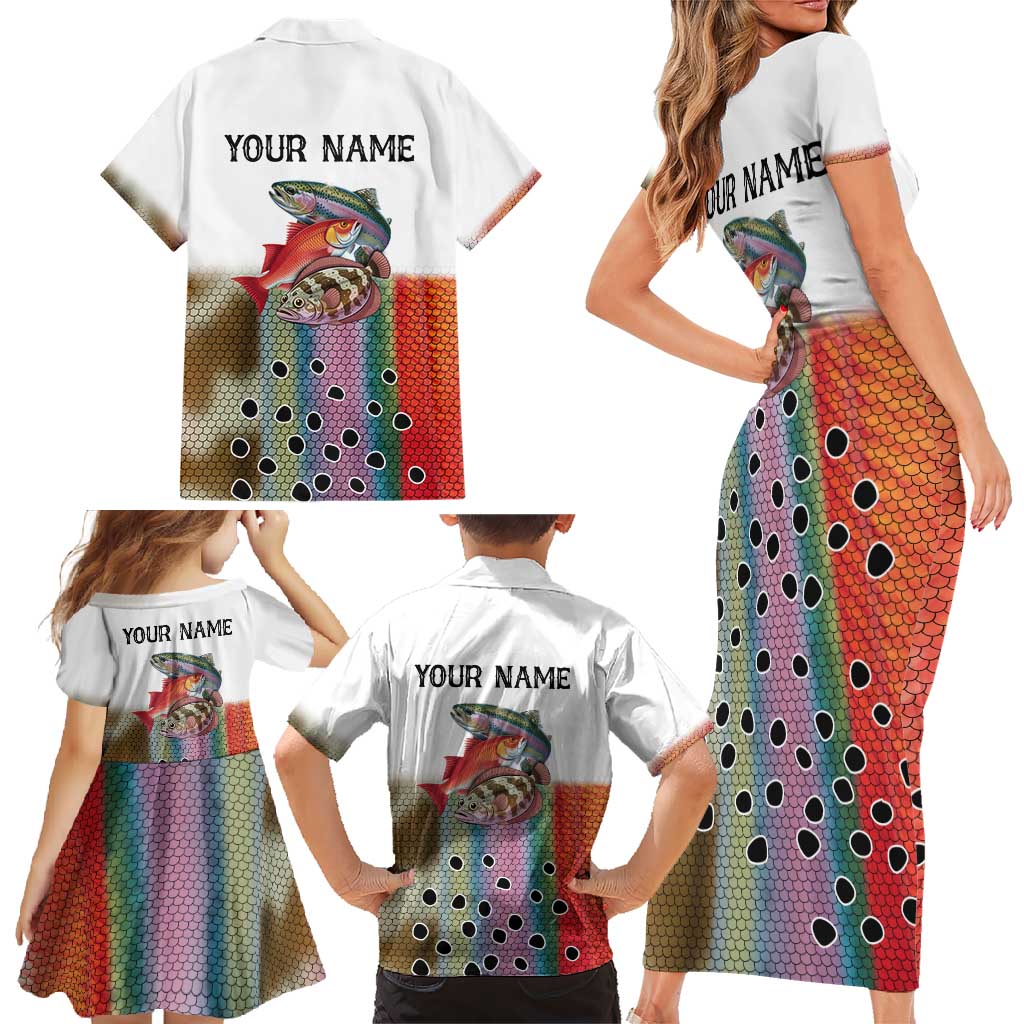 Multicolor Fish Pattern Design Family Matching Short Sleeve Bodycon Dress and Hawaiian Shirt Fishing Scaled Texture and Custom Name Print - Wonder Print Shop