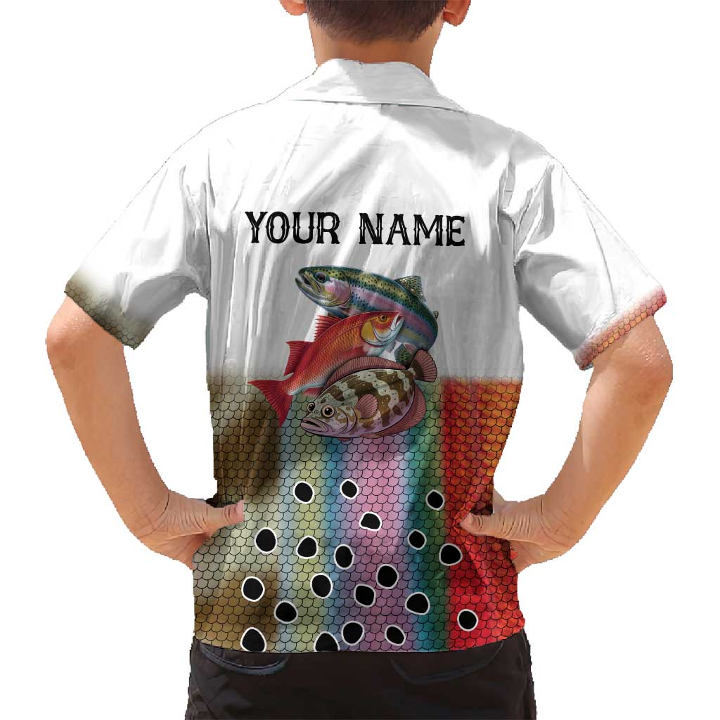 Multicolor Fish Pattern Design Family Matching Summer Maxi Dress and Hawaiian Shirt Fishing Scaled Texture and Custom Name Print - Wonder Print Shop