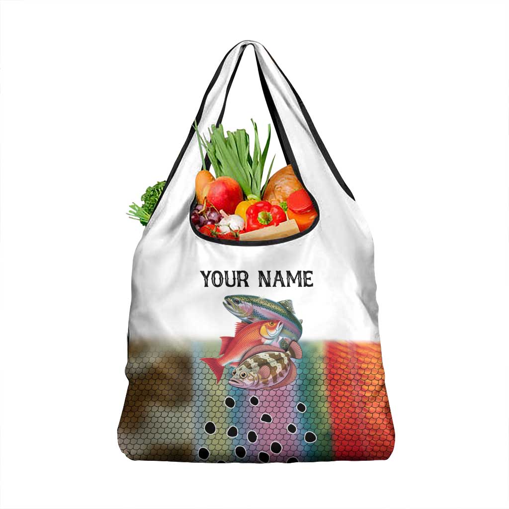 Multicolor Fish Pattern Design Grocery Bag Fishing Scaled Texture and Custom Name Print - Wonder Print Shop