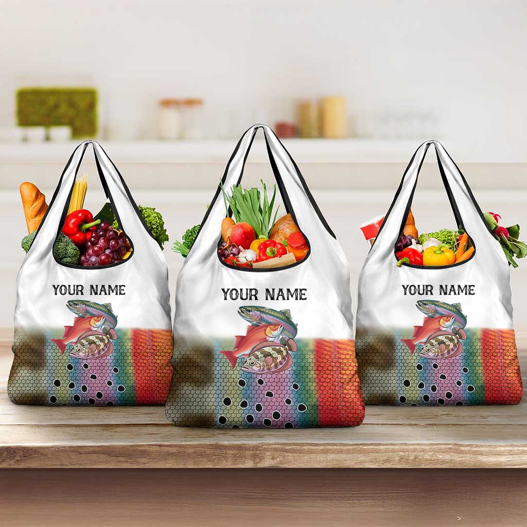 Multicolor Fish Pattern Design Grocery Bag Fishing Scaled Texture and Custom Name Print - Wonder Print Shop