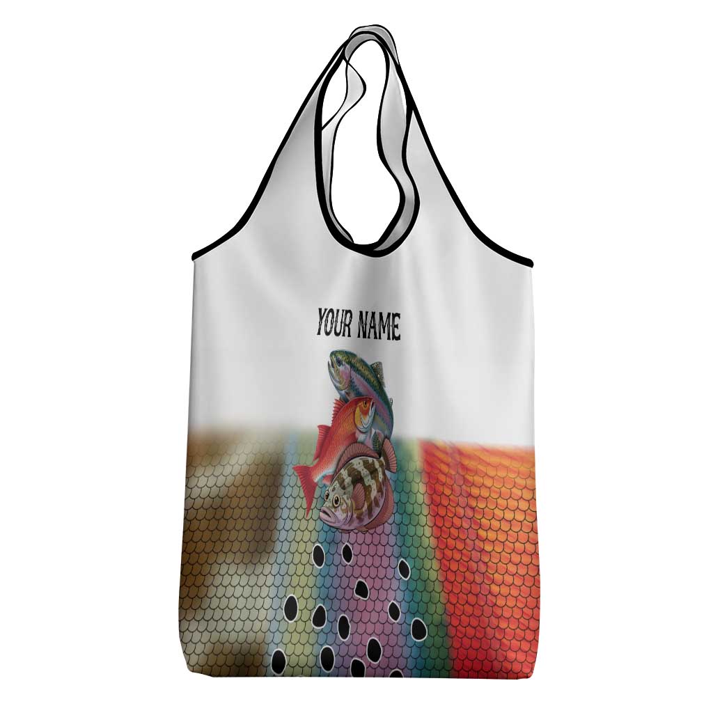 Multicolor Fish Pattern Design Grocery Bag Fishing Scaled Texture and Custom Name Print - Wonder Print Shop