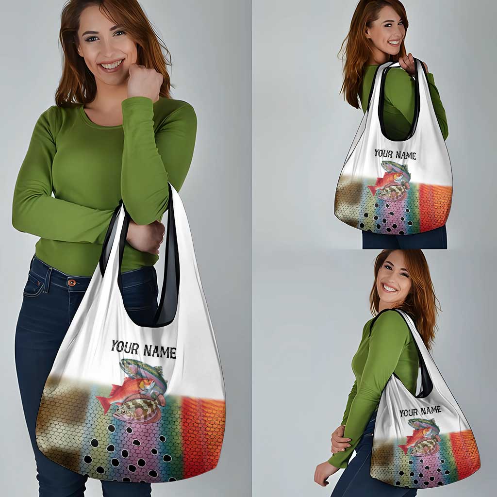Multicolor Fish Pattern Design Grocery Bag Fishing Scaled Texture and Custom Name Print - Wonder Print Shop