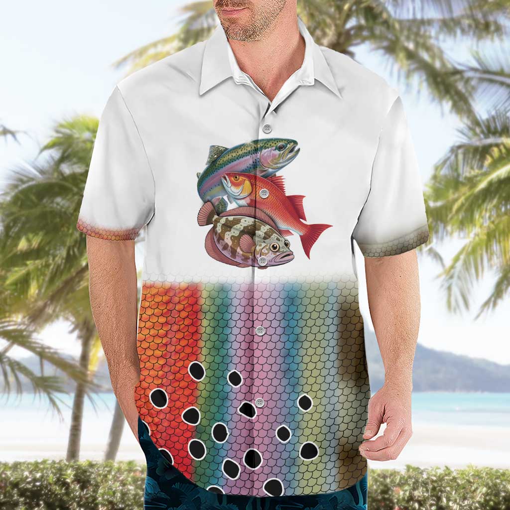 Multicolor Fish Pattern Design Hawaiian Shirt Fishing Scaled Texture and Custom Name Print - Wonder Print Shop