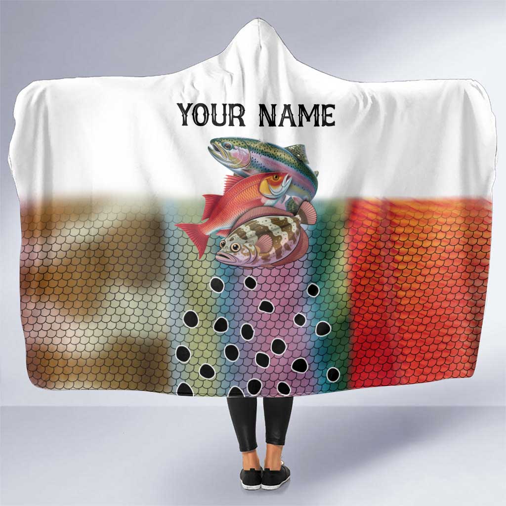 Multicolor Fish Pattern Design Hooded Blanket Fishing Scaled Texture and Custom Name Print - Wonder Print Shop