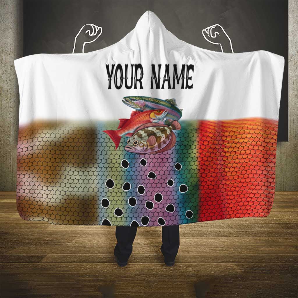 Multicolor Fish Pattern Design Hooded Blanket Fishing Scaled Texture and Custom Name Print - Wonder Print Shop