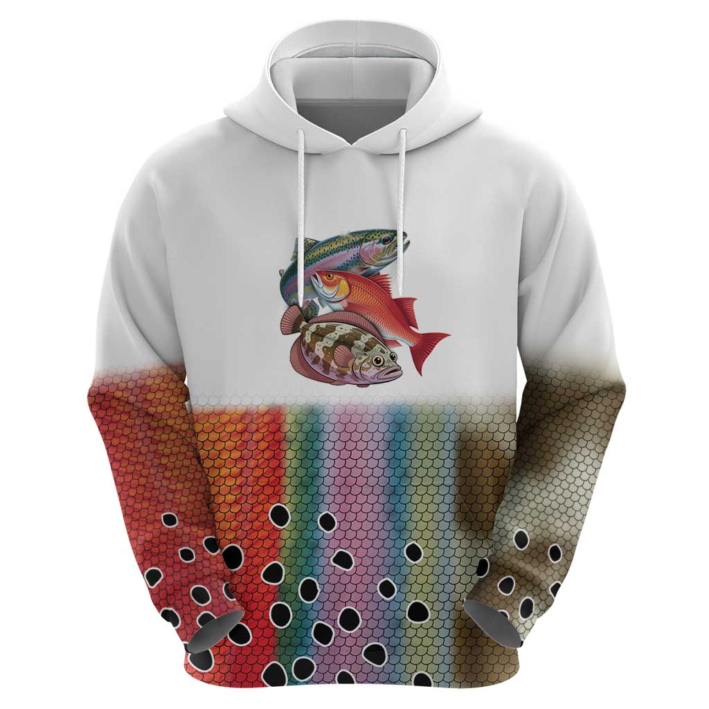Multicolor Fish Pattern Design Hoodie Fishing Scaled Texture and Custom Name Print - Wonder Print Shop
