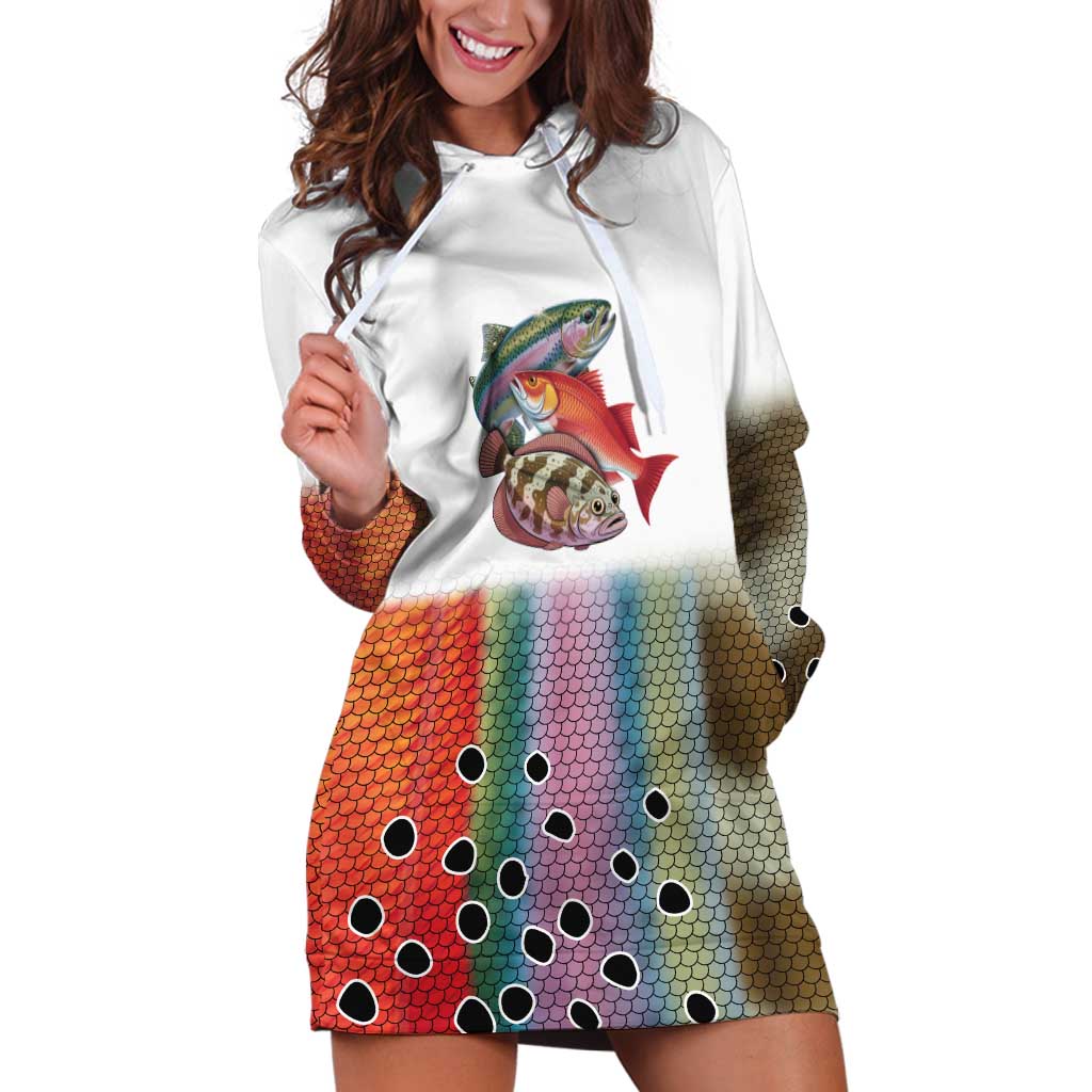Multicolor Fish Pattern Design Hoodie Dress Fishing Scaled Texture and Custom Name Print - Wonder Print Shop