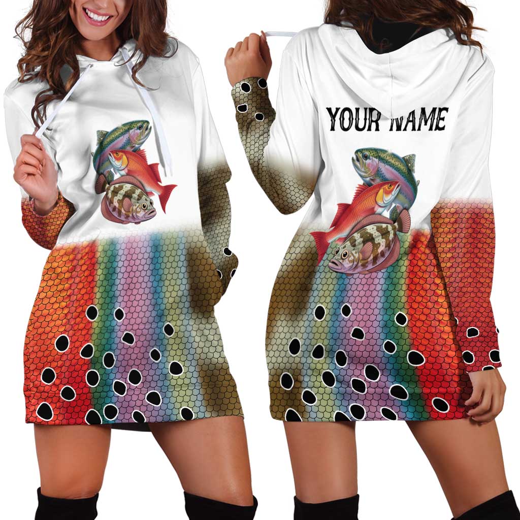 Multicolor Fish Pattern Design Hoodie Dress Fishing Scaled Texture and Custom Name Print - Wonder Print Shop