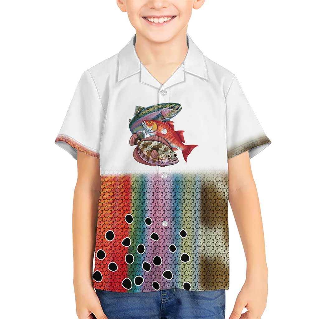 Multicolor Fish Pattern Design Kid Hawaiian Shirt Fishing Scaled Texture and Custom Name Print - Wonder Print Shop