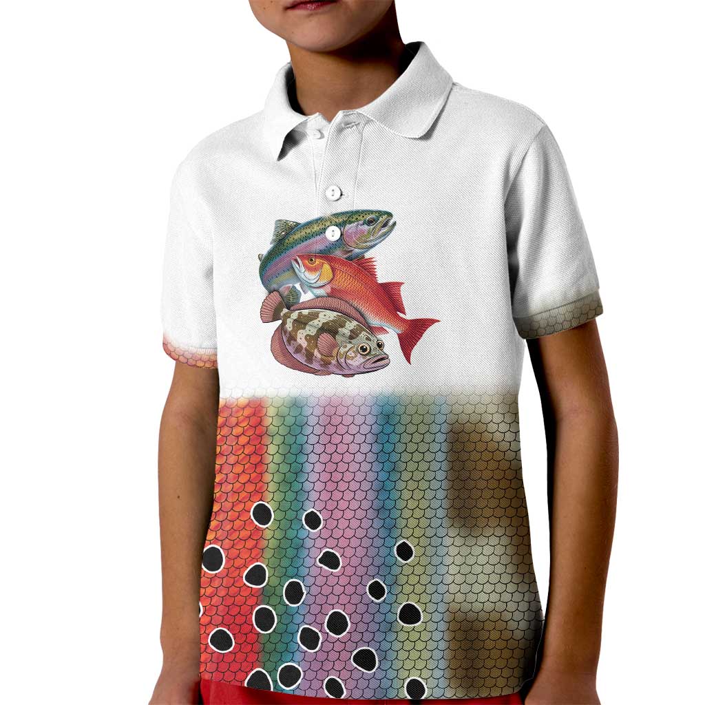 Multicolor Fish Pattern Design Kid Polo Shirt Fishing Scaled Texture and Custom Name Print - Wonder Print Shop
