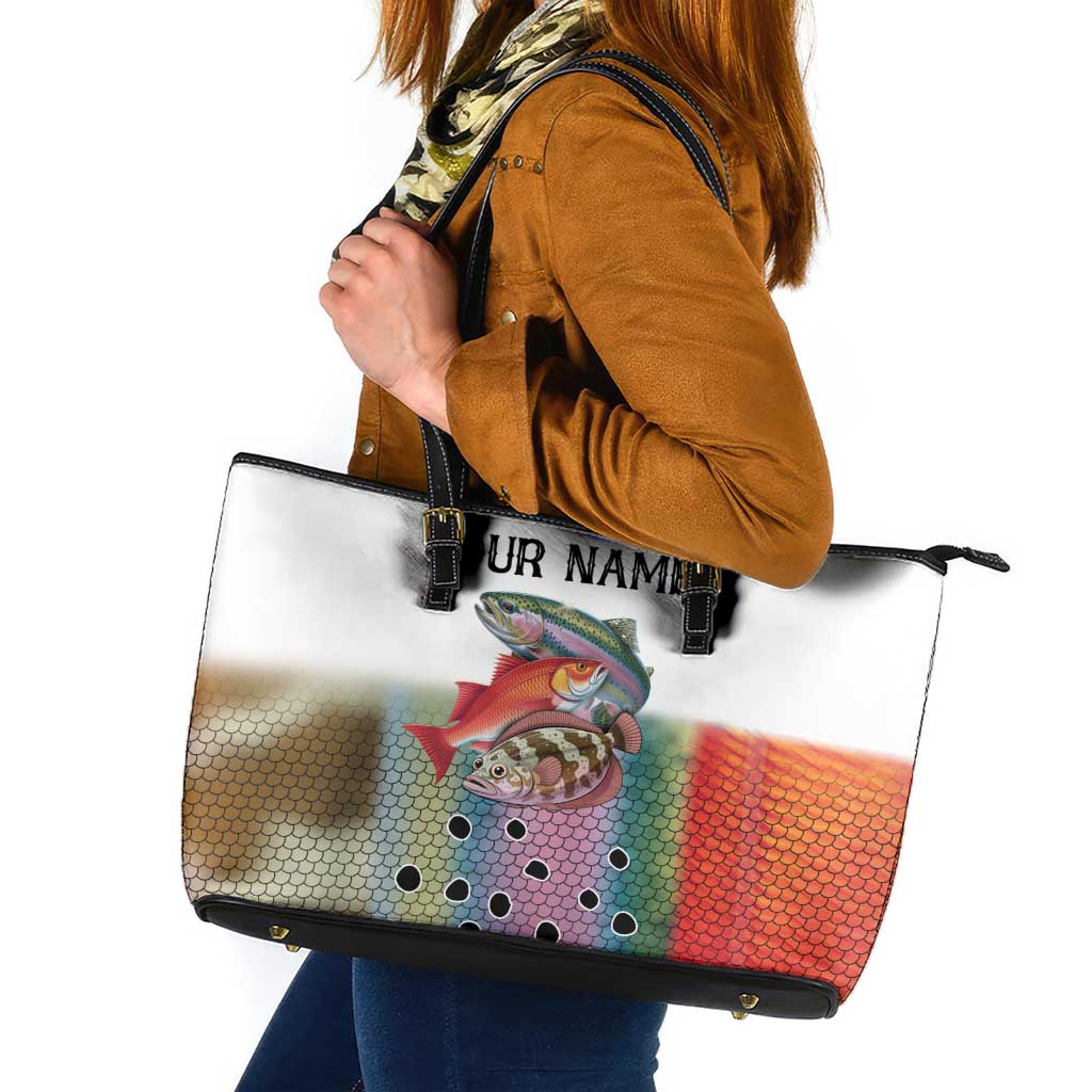 Multicolor Fish Pattern Design Leather Tote Bag Fishing Scaled Texture and Custom Name Print - Wonder Print Shop