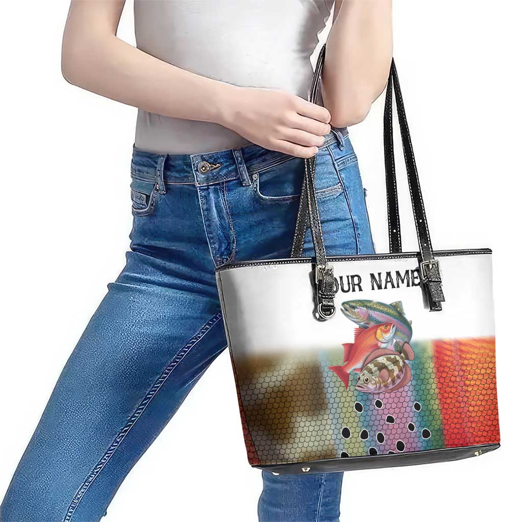 Multicolor Fish Pattern Design Leather Tote Bag Fishing Scaled Texture and Custom Name Print - Wonder Print Shop