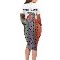 Multicolor Fish Pattern Design Long Sleeve Bodycon Dress Fishing Scaled Texture and Custom Name Print - Wonder Print Shop