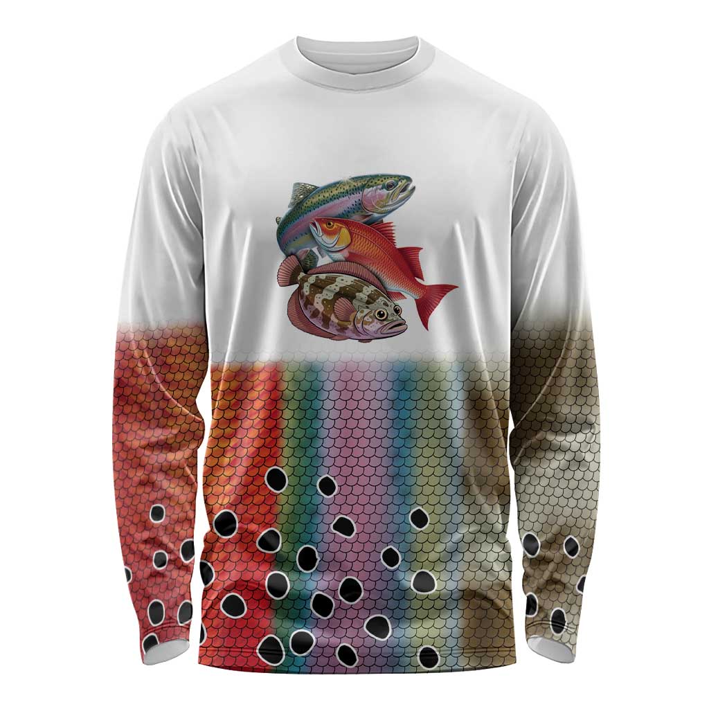 Multicolor Fish Pattern Design Long Sleeve Shirt Fishing Scaled Texture and Custom Name Print - Wonder Print Shop