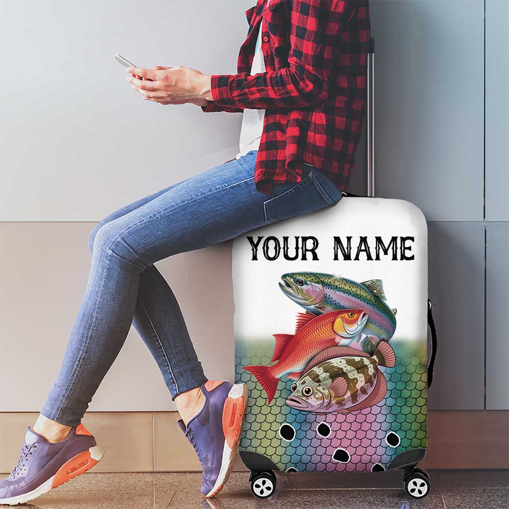 Multicolor Fish Pattern Design Luggage Cover Fishing Scaled Texture and Custom Name Print - Wonder Print Shop