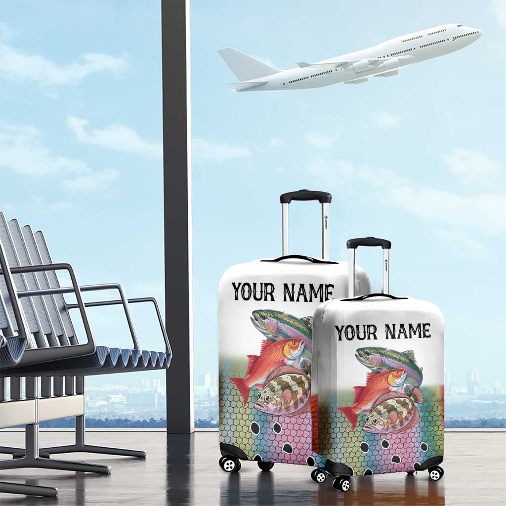 Multicolor Fish Pattern Design Luggage Cover Fishing Scaled Texture and Custom Name Print - Wonder Print Shop