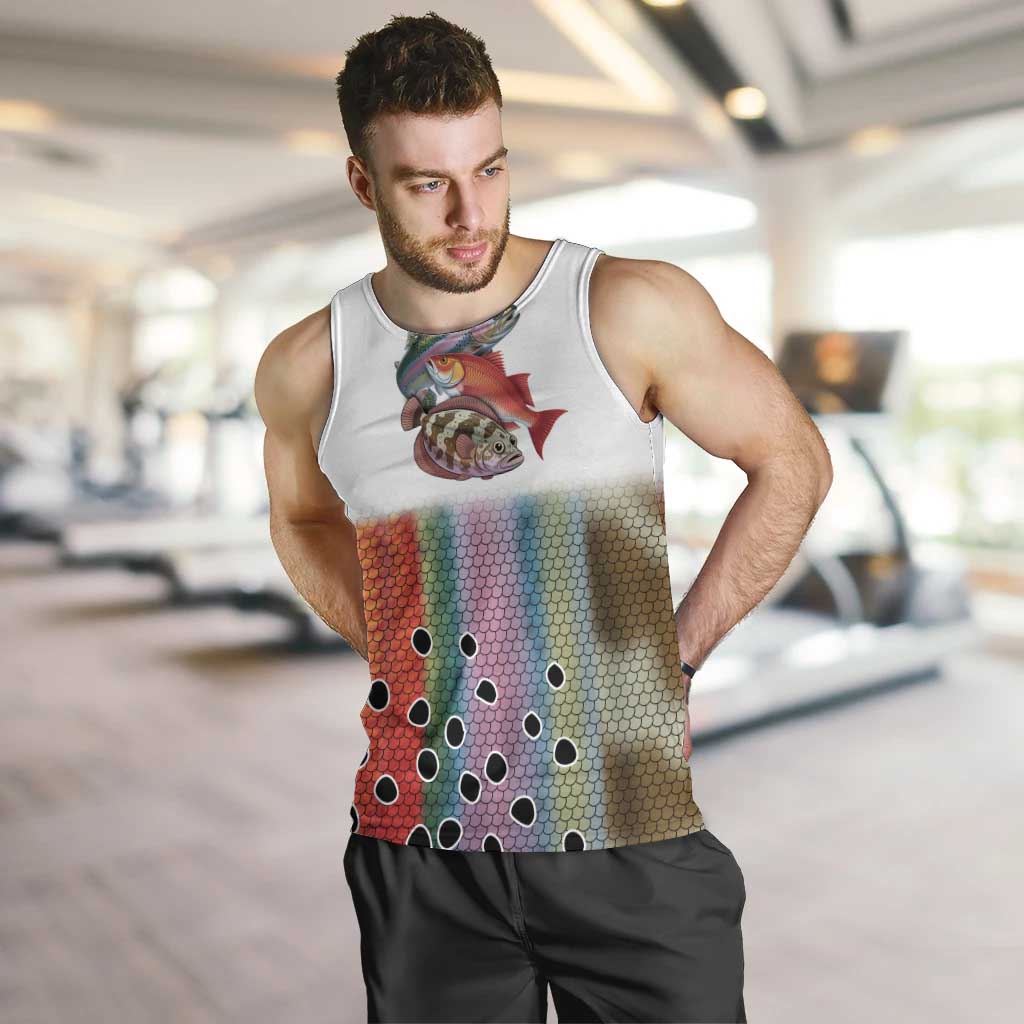 Multicolor Fish Pattern Design Men Tank Top Fishing Scaled Texture and Custom Name Print - Wonder Print Shop
