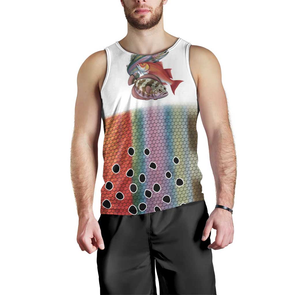 Multicolor Fish Pattern Design Men Tank Top Fishing Scaled Texture and Custom Name Print - Wonder Print Shop