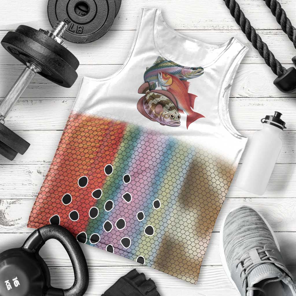 Multicolor Fish Pattern Design Men Tank Top Fishing Scaled Texture and Custom Name Print - Wonder Print Shop