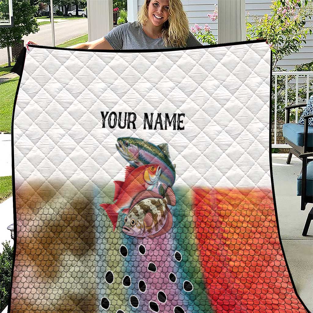 Multicolor Fish Pattern Design Quilt Fishing Scaled Texture and Custom Name Print - Wonder Print Shop