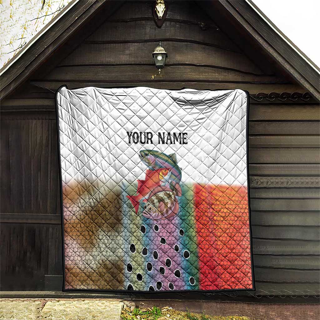 Multicolor Fish Pattern Design Quilt Fishing Scaled Texture and Custom Name Print - Wonder Print Shop